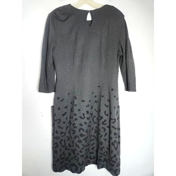 J. McLauglin Grey w/Black Animal Print 3/4 Sleeves Ponte Shift Dress sz Medium - Picture 8 of 10